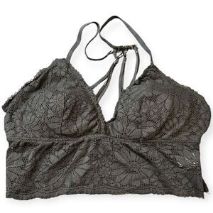 AERIE Women’s Gray Floral Lace Strappy Bralette Size Medium